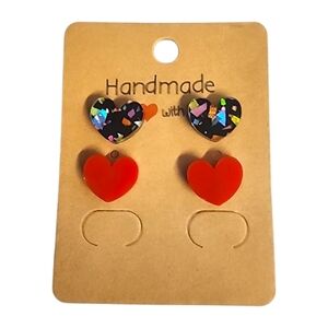 Midnight Pop Heart Acrylic Stud Earrings - 2 Pair